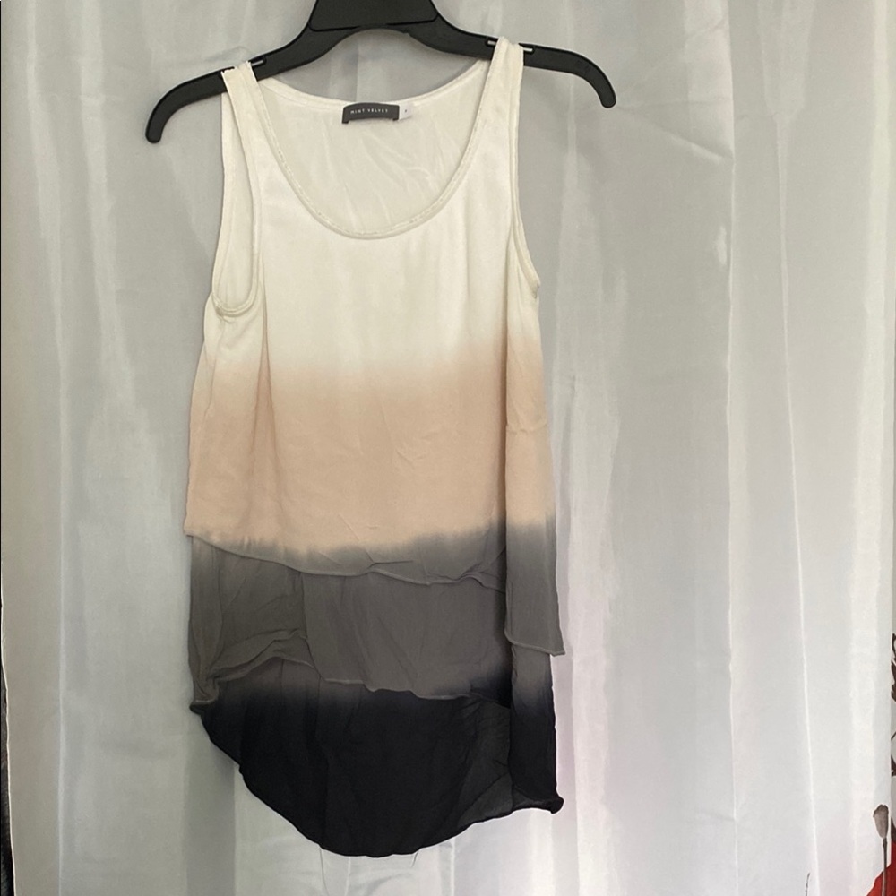 Mint Velvet Asymmetrical Cream and Gray Tank Top